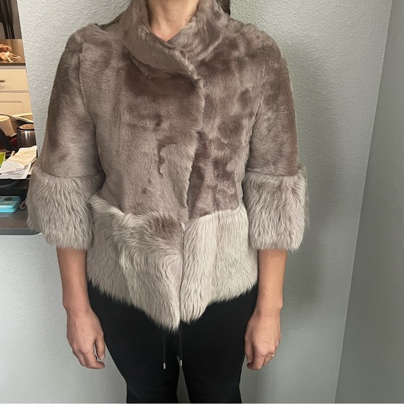 DOROTHEE SCHUMACHER Fur Leather Jacket Coat Reversible Cropped Tan Size Medium 4 - Picture 3 of 12